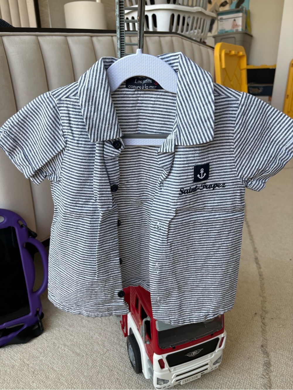 San Tropez Striped Short Sleeve Polo Shirt - Navy & White